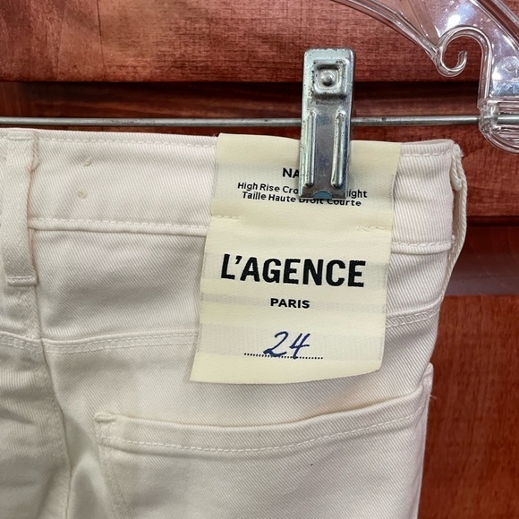 L'agence Nadia Jeans 24 High Rise Cropped Straight Stretch Pant Metallic Striped - Picture 11 of 15